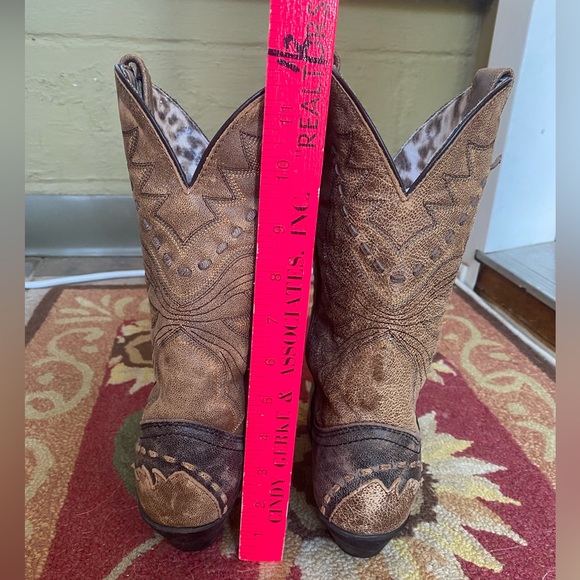 Laredo Women's Western Cowboy Boots Cullison Bucklace Black/tan crackle-leopard - Picture 11 of 16